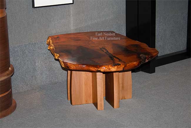 live edge coffee table showing alder base